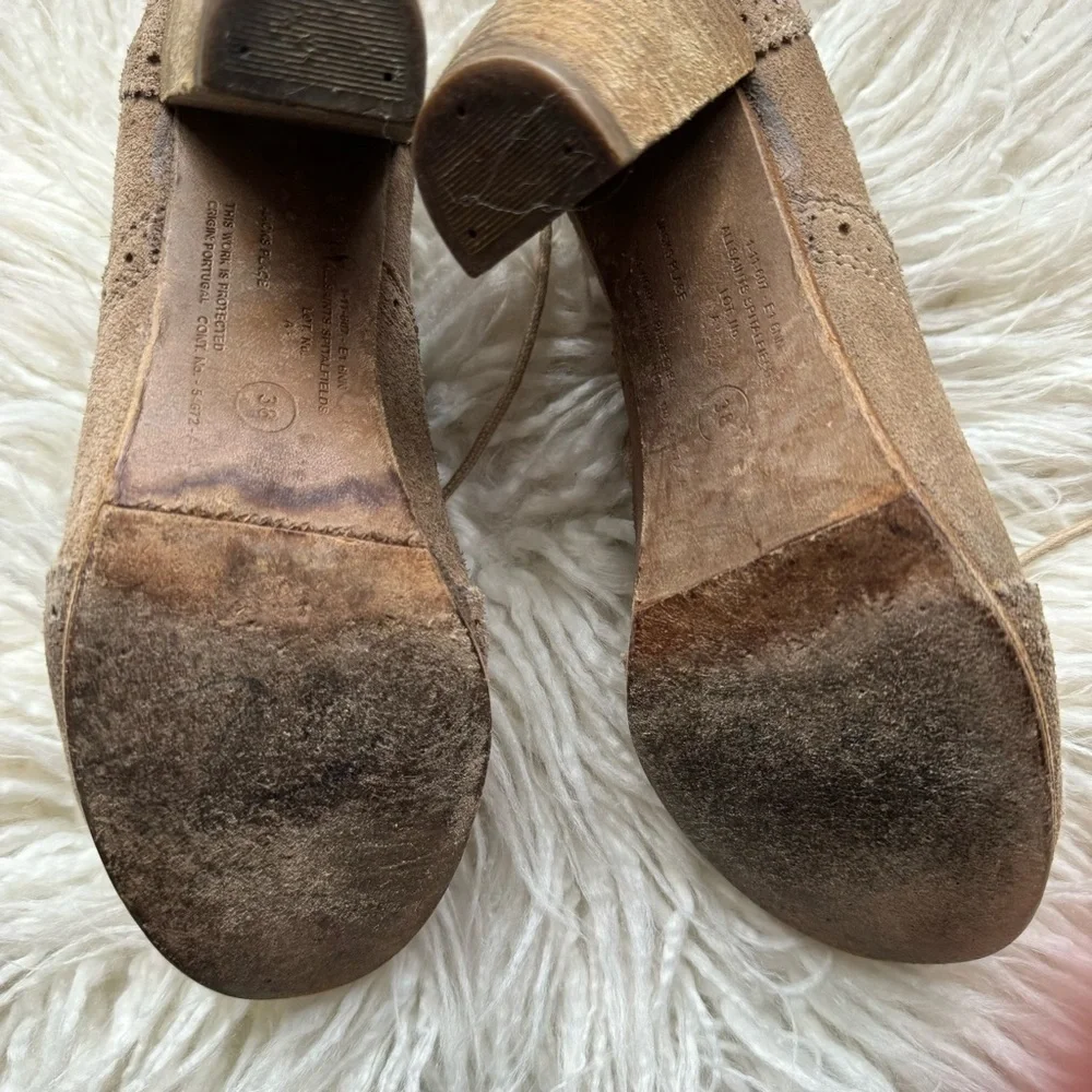 ALLSAINTS SPITAFIELDS Heeled Oxford Wingtip Suede Lace Up • size 38 (7.5) - Picture 14 of 16